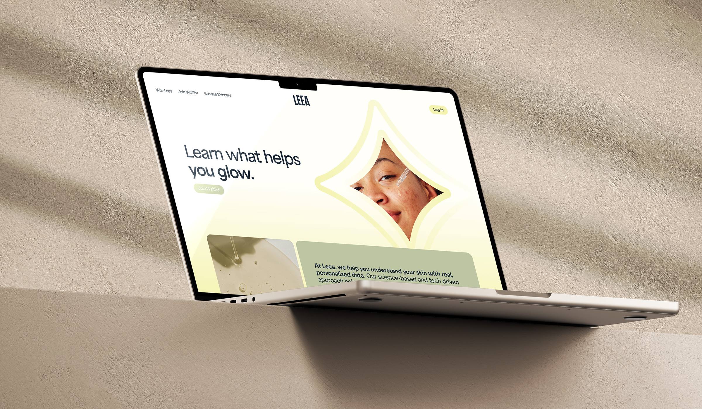 Brand identity and website for Leea, a tech-forward skincare diagnostic service